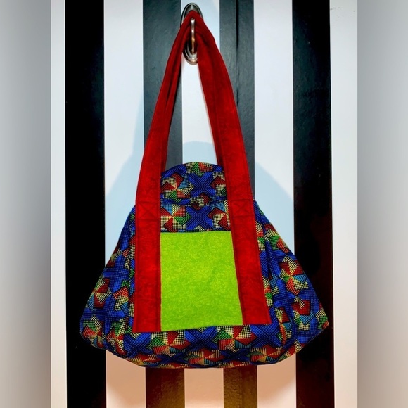 Fabric Quilted Handmade Zipper Folding Oversize Handbag Unique Funky Zips Shut - Picture 11 of 11